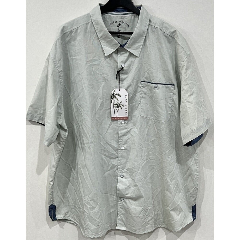 Free Planet Men’s size 4X Green Cotton Button-Up Shirt Lightweight
